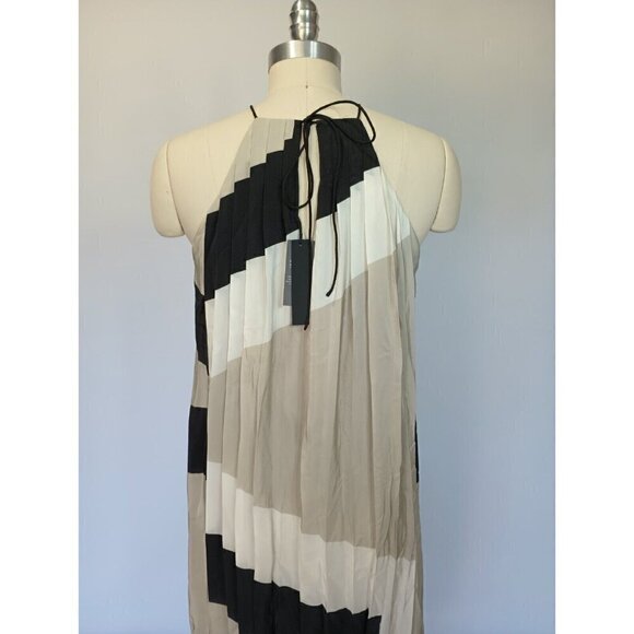 Tibi Revolve Maritime Border Midi Dress Size 0 NWT Ecru Multi Pleated Silk - Picture 11 of 16